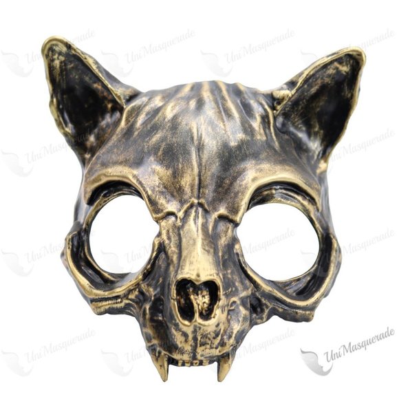 Cat Skull Halloween Vampire Party Mask Gold - Picture 2 of 4